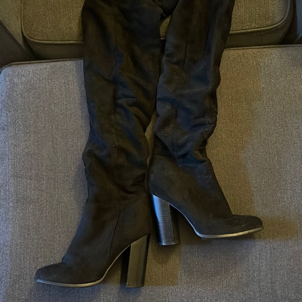 Black suede over the knee boot